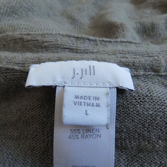 J. JILL Linen Blend Button Front Cardigan in Khaki Green Lagenlook Coastal Sz L - Picture 14 of 14